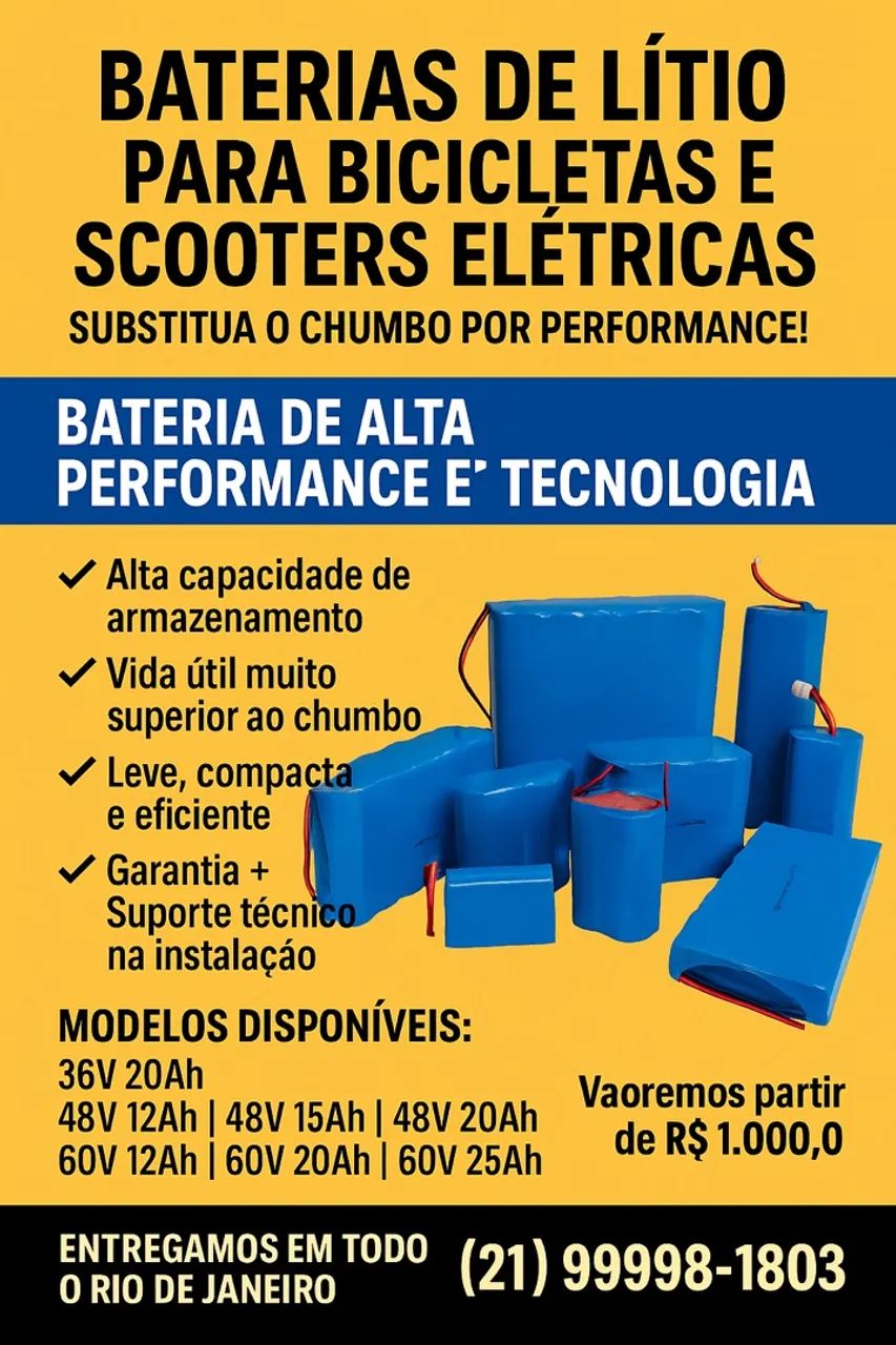 Baterias de Lítio p/ Bicicletas e Scooters Elétricas