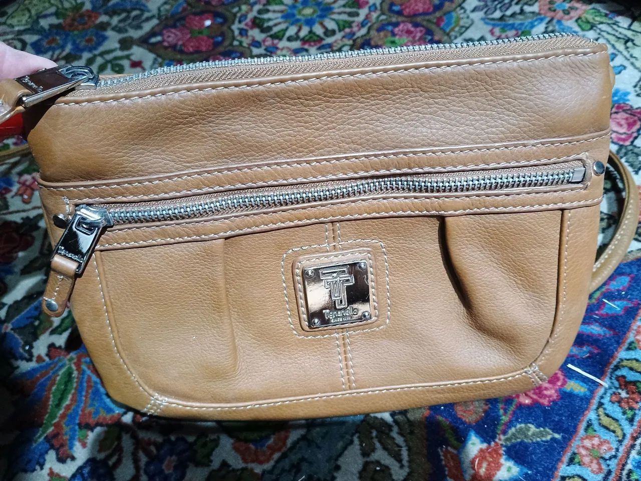 Bolsa Couro legítimo original Tignanello Caramelo/bege