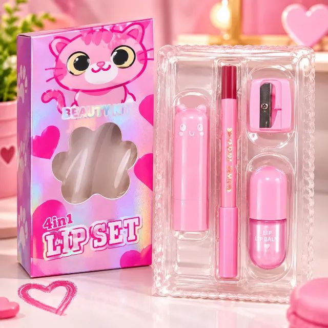 Kit Lip Set 4 em 1 - Beleza, diversão e praticidade em um só kit!