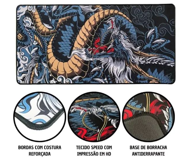 Mousepad Gamer Dragão Azul 90x40cm extra grande - Foto 4