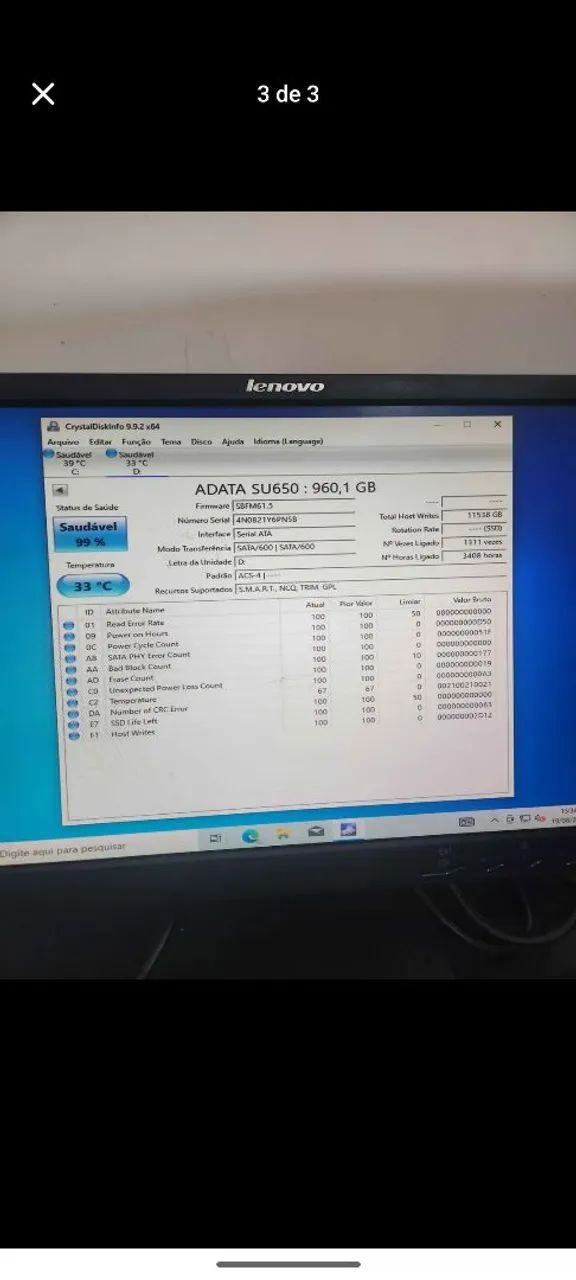 OPORTUNIDADE!! SSD SATA ADATA 960GB E SANDISK 1TB - Foto 3