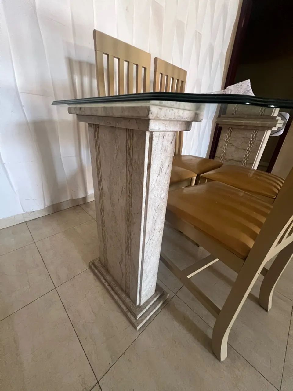 Mesa Vidro Temperado com Base em Pedra Mármore  - Foto 3