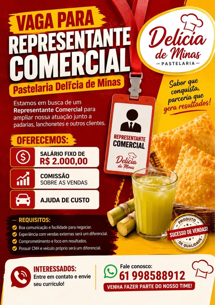 Vaga para representante comercial