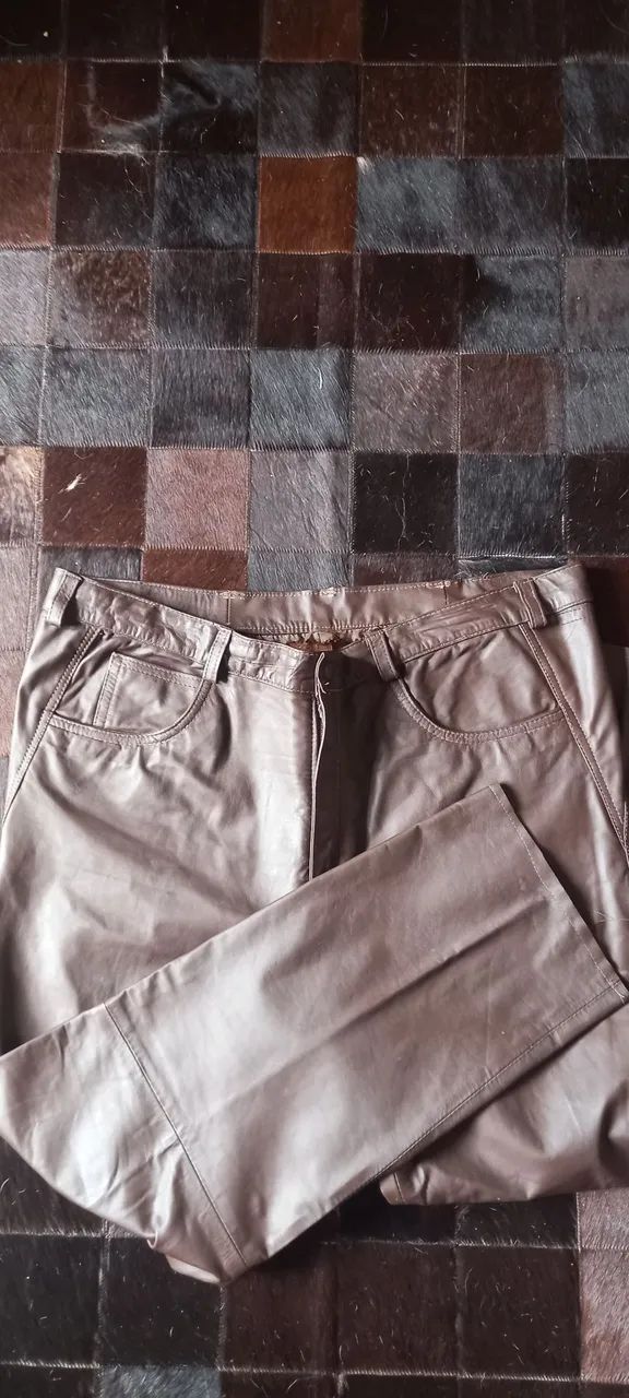 Calça em couro legítmo marrom G/GG - Foto 4