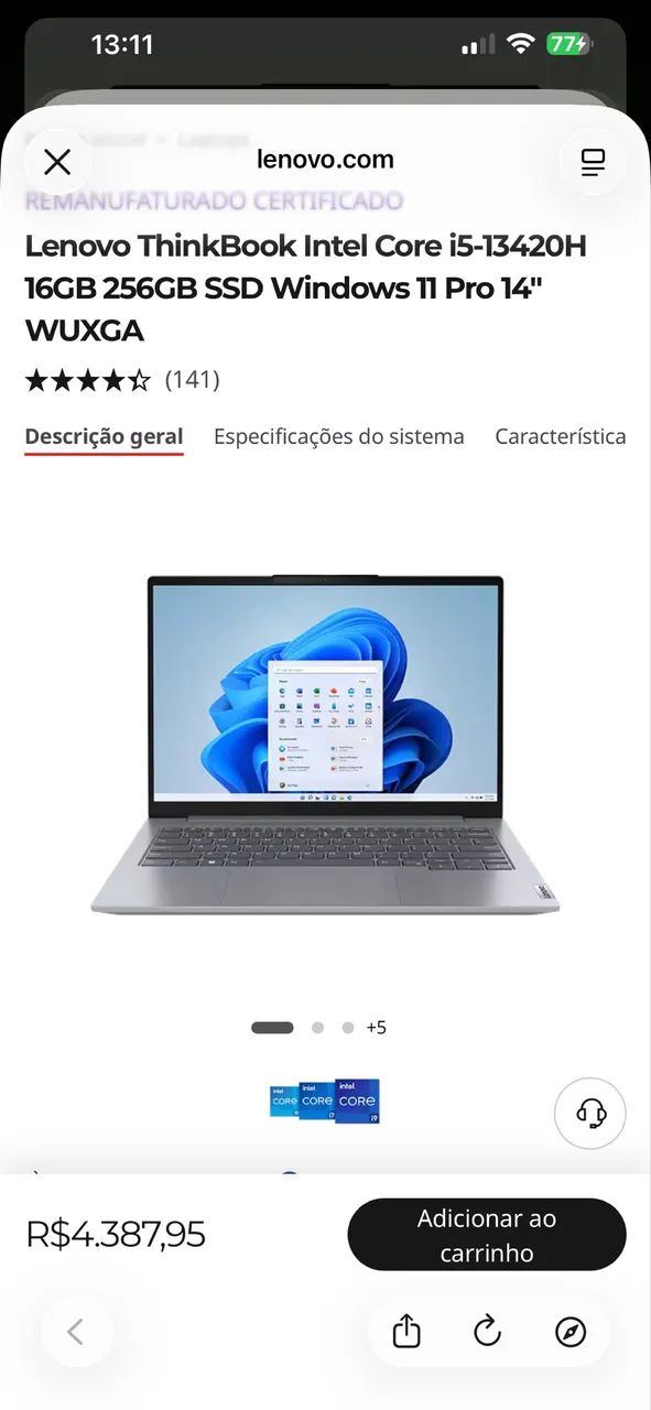 Lenovo Thinkbook - DDR5 intacto 