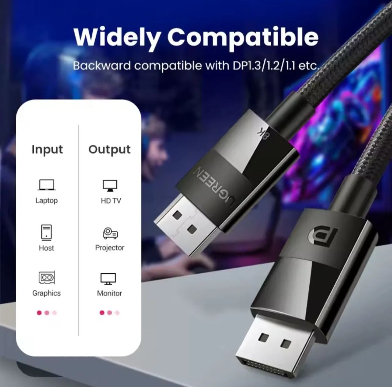 Cabo Displayport Dp 1.4 Ugreen Gamer 8k 60hz 4k 144hz Nylon 1M - Foto 6