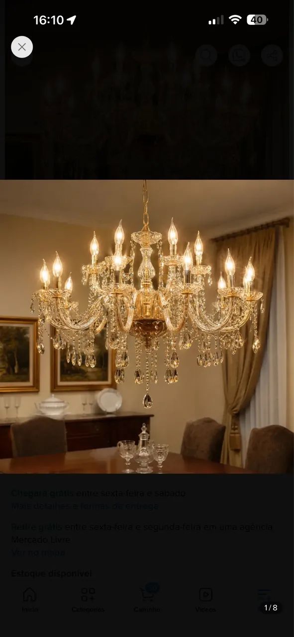 Lustre candelabro de 18 braços 