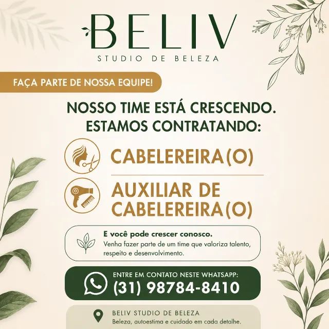 Vagas de Cabelereira(o) e Auxiliar