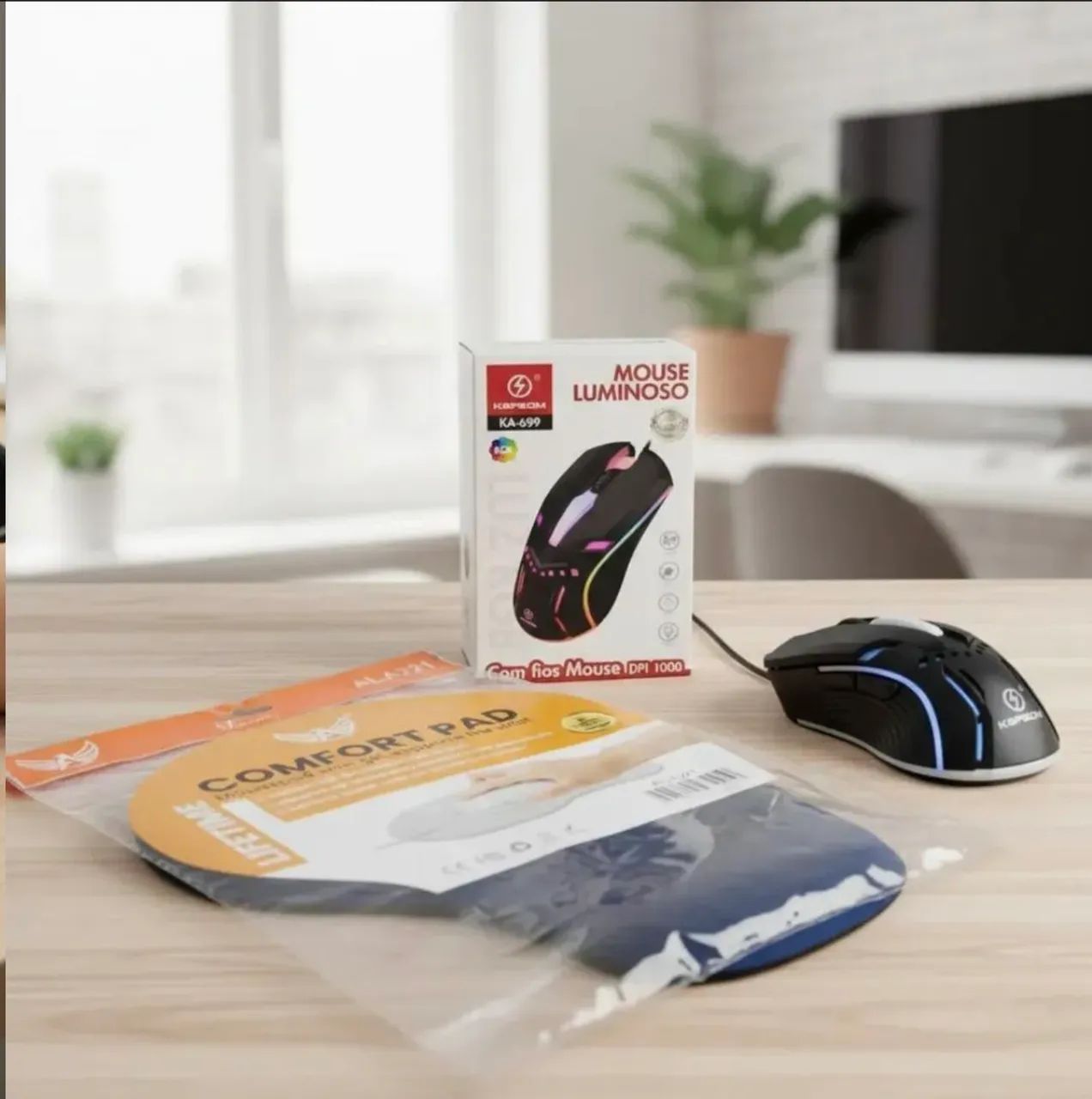 Kit Mouse luminoso com fio e mousepad  - Foto 3