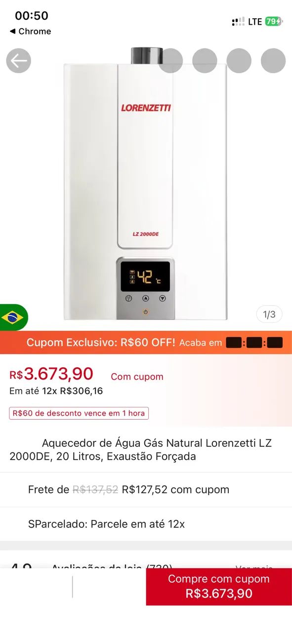 AQUECEDOR INSTANTÂNEO DE AGUA A GÁS  - Foto 3