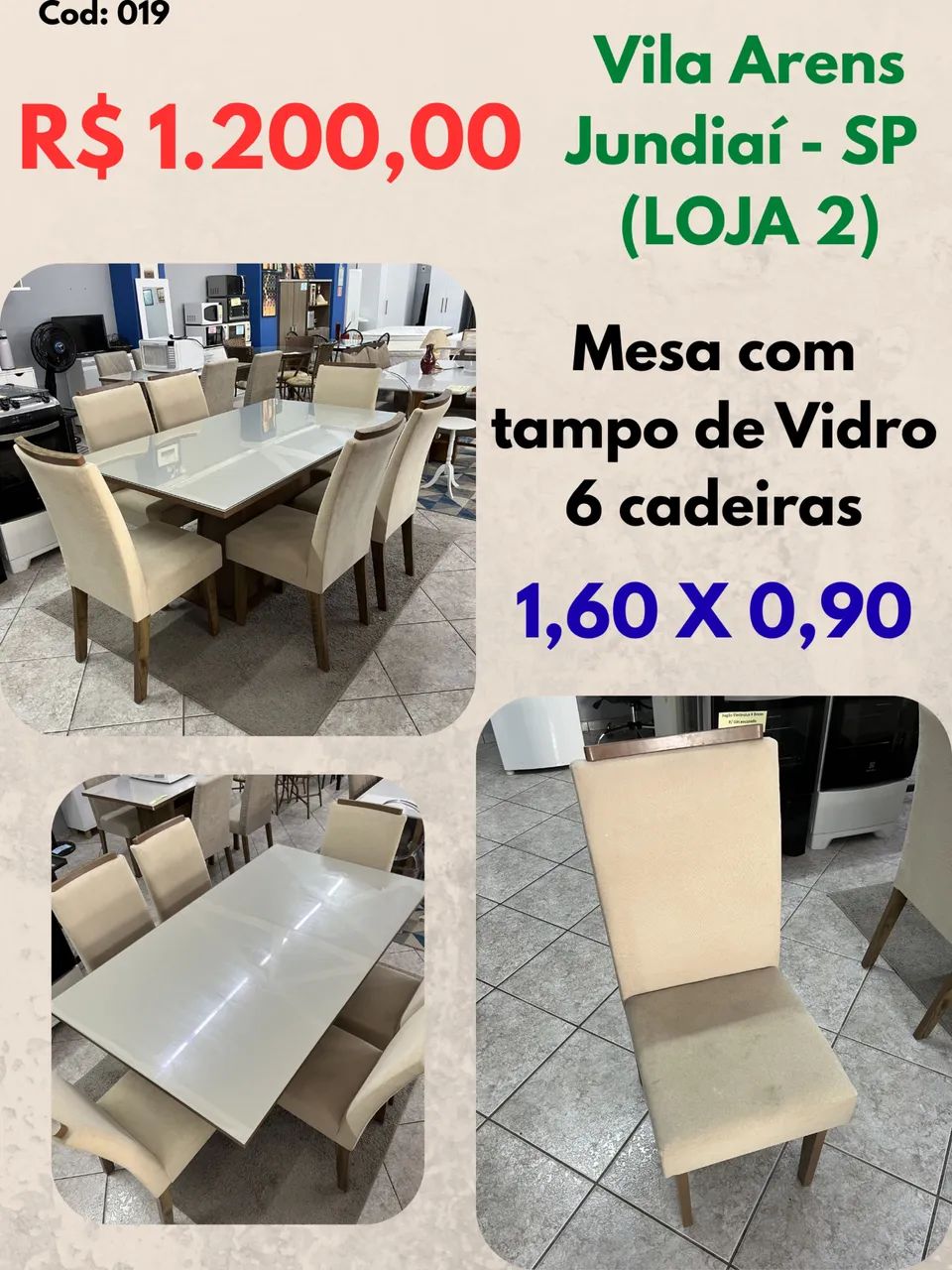Mesa com tampo de vidro 6 cadeiras