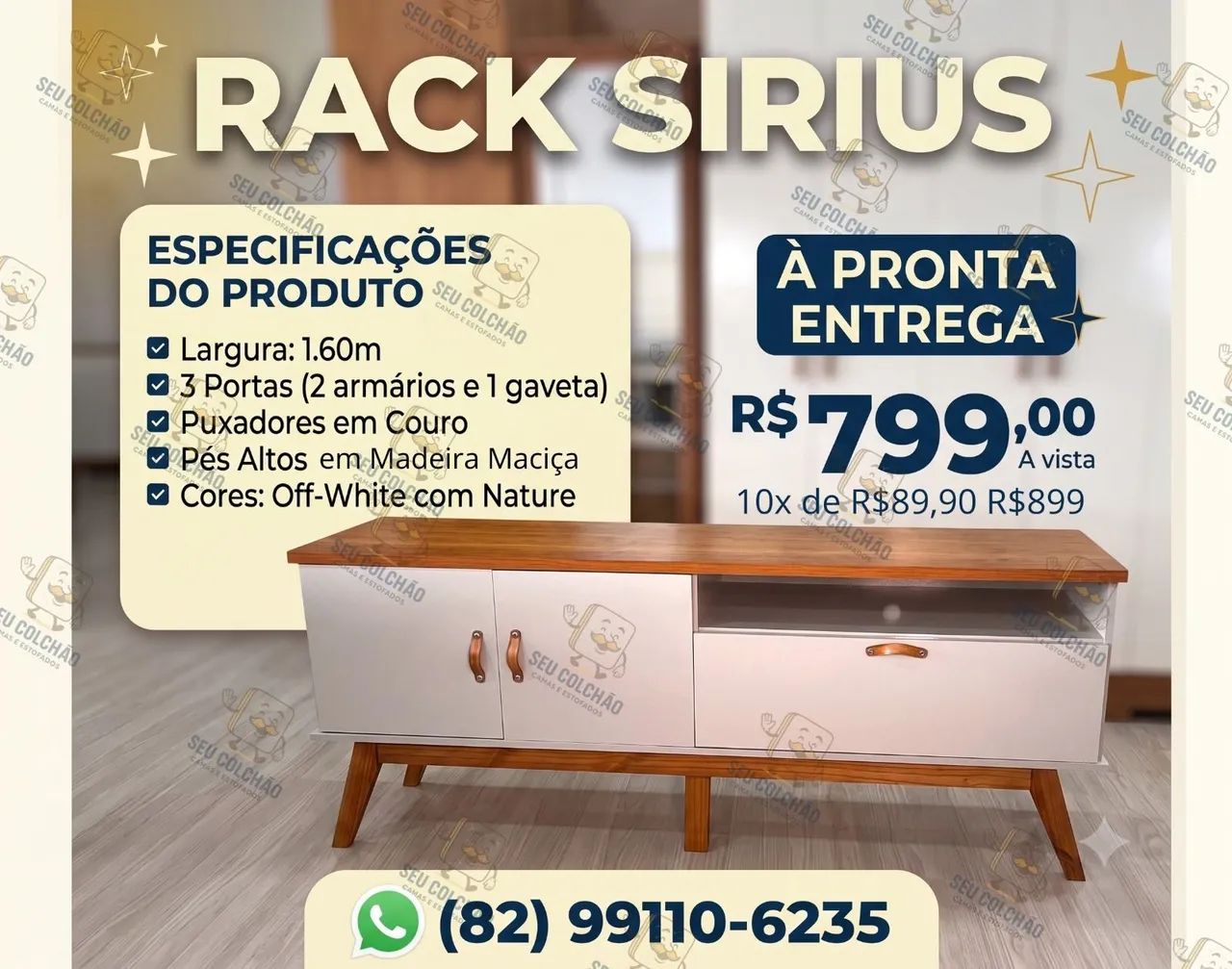 Rack Puxadores em couro 1.60m À pronta entrega 