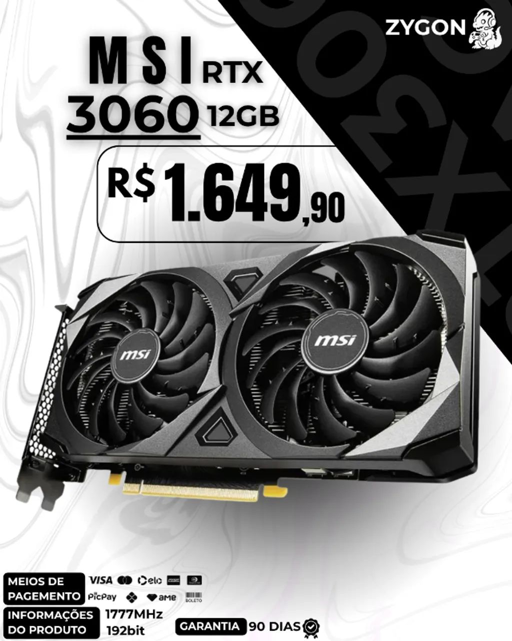 [S/ NOVO] Placa de Vídeo MSI RTX 3060 12GB - Garantia 90 Dias