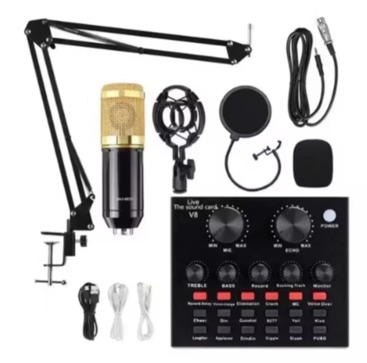 Kit Microfone Condensador Para Estúdio Lotus Bm800 + Placa De Som Interface De Áudio 