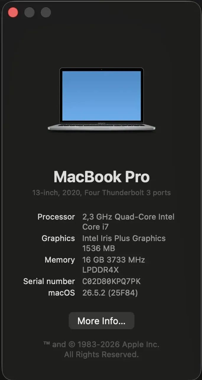 Macbook Pro 2020, 13 polegadas, i7(10a geração), 16GB de RAM e