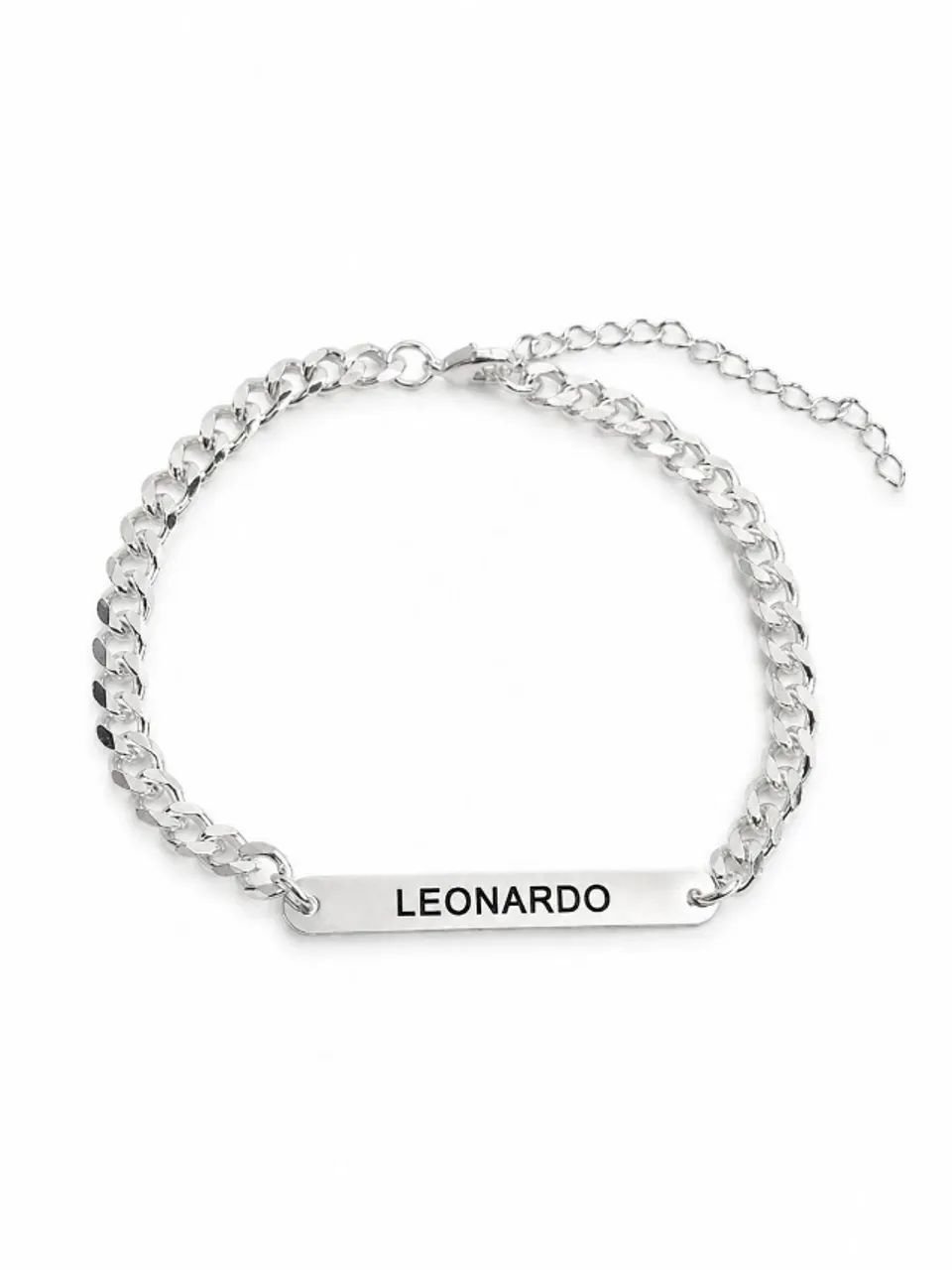 Pulseira masculina elo gourmet c/ chapa nome personalizado