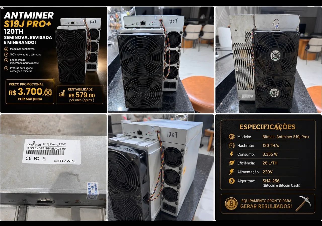 ANTMINER S19J PRO+ 120TH - SEMINOVA, REVISADA E MINERANDO - Foto 2