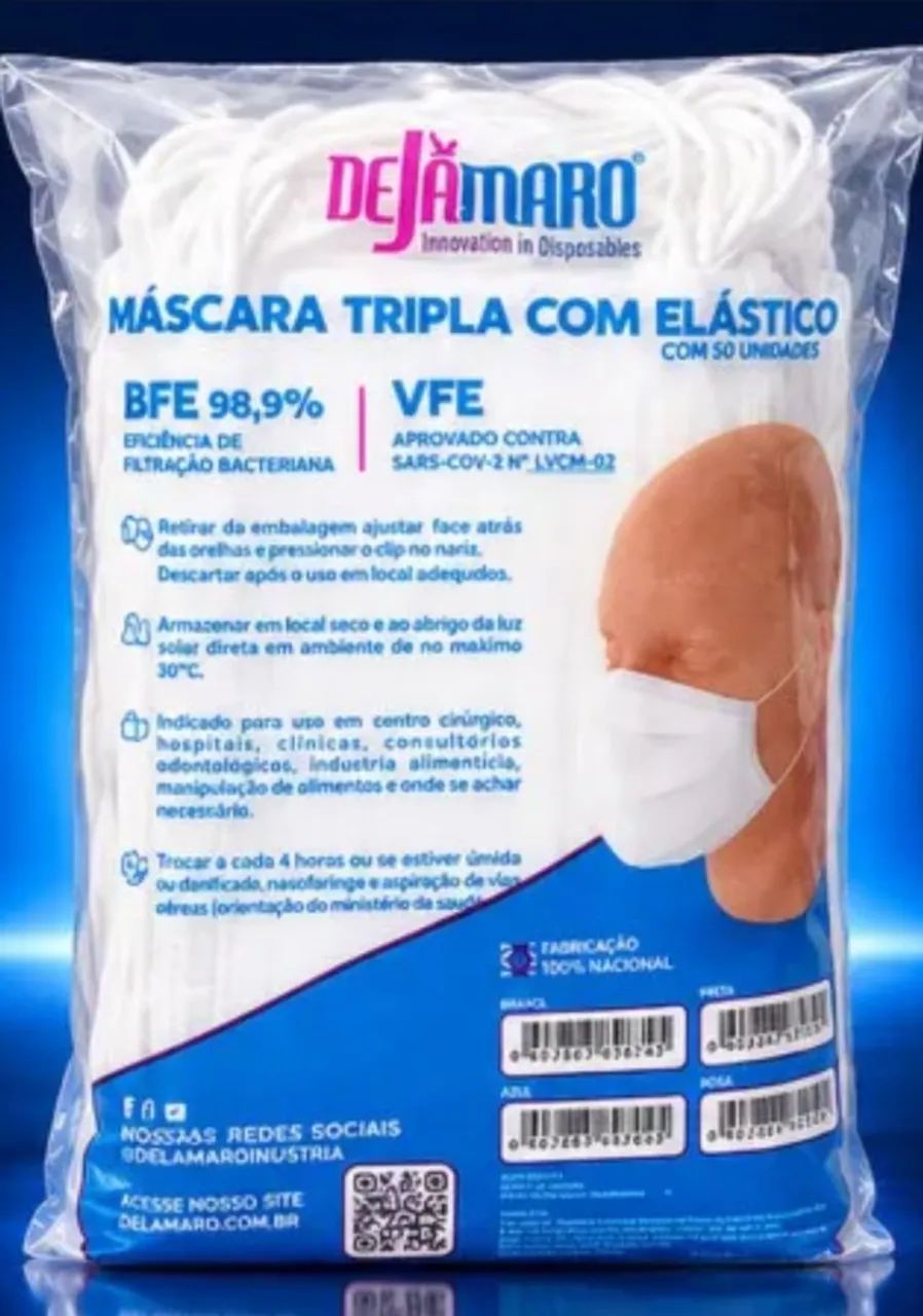 Máscara tripla. Com 50 unidades. - Foto 2