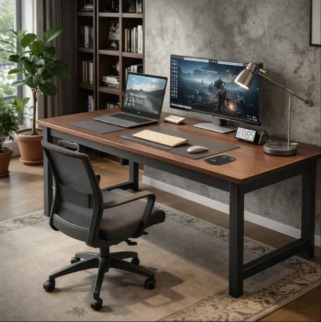 Mesa / Escrivaninha de Alto Padrão - MDF Maciço + Base de Ferro Ultra Resistente 140 x 80