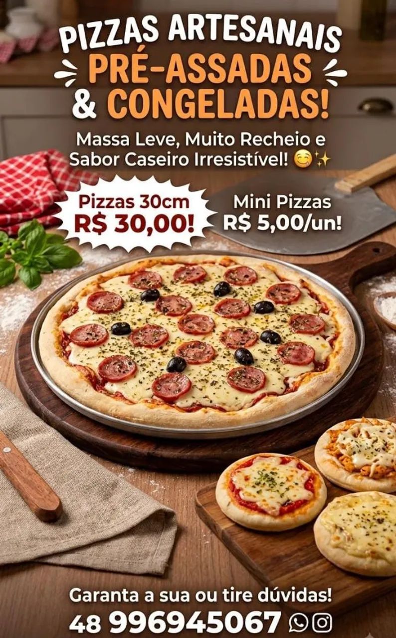 Pizzas artesanais pré assadas e congeladas 
