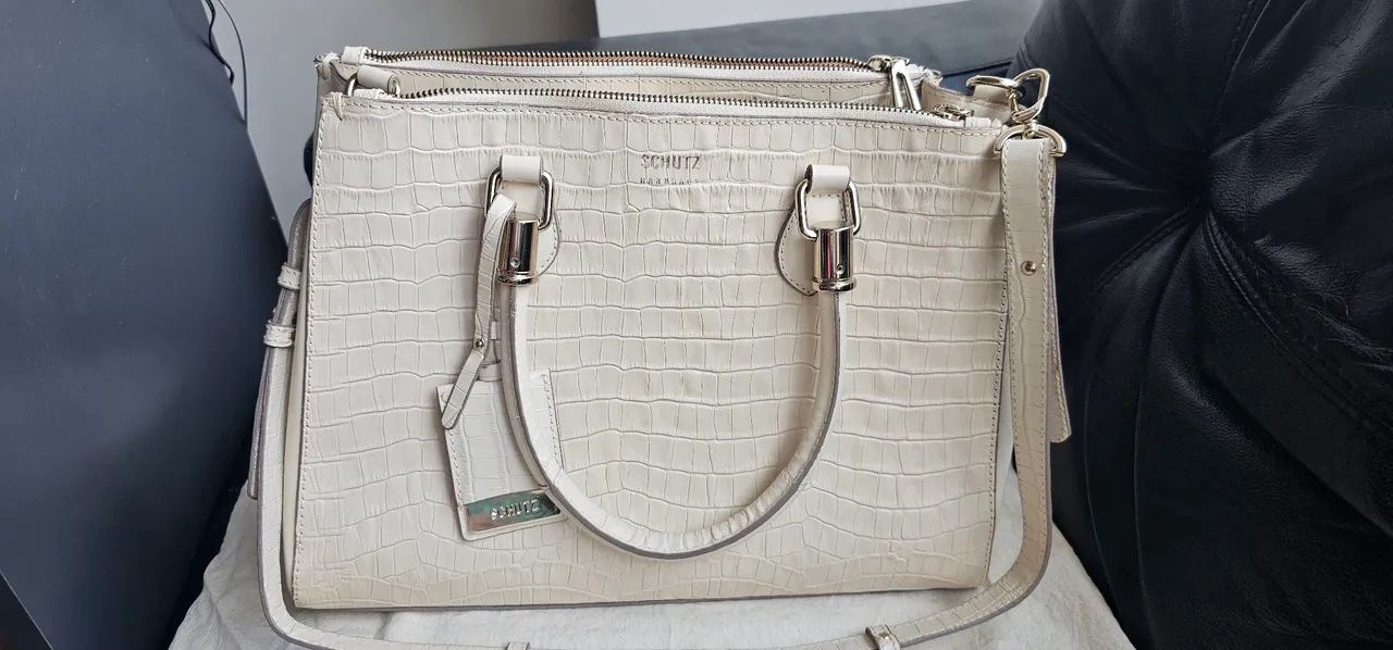 Bolsa Schutz, Lorena, tote, grande, croco, bege. Impecável!!