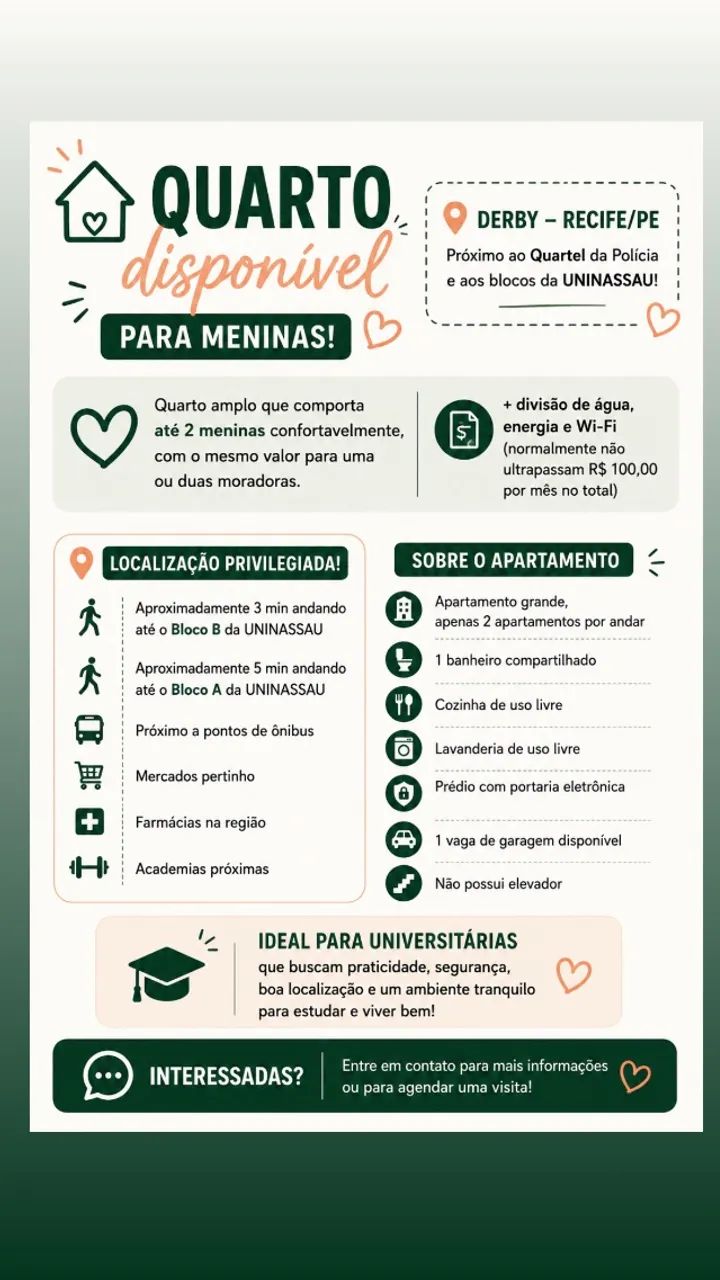 QUARTO PARA ATÉ DUAS MENINAS NO DERBY 