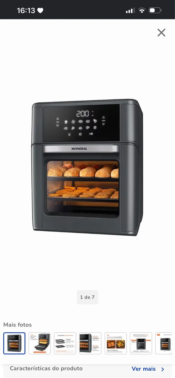 Air Fryer Mondial Forno Oven AFON-12L-BI Preto e Inox 12L - Foto 2