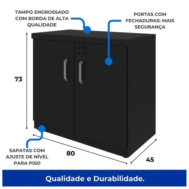 Armário Arquivo Baixo Em MDP Preto Alta Capacidade Para Documentos 26030 - Foto 5