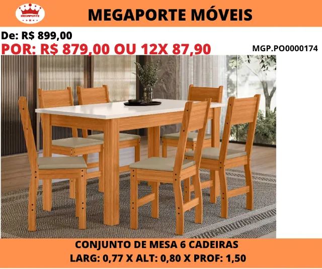 Conjunto Mesa Bellagio 0,77x1,50 com 6 Cadeiras - Foto 2