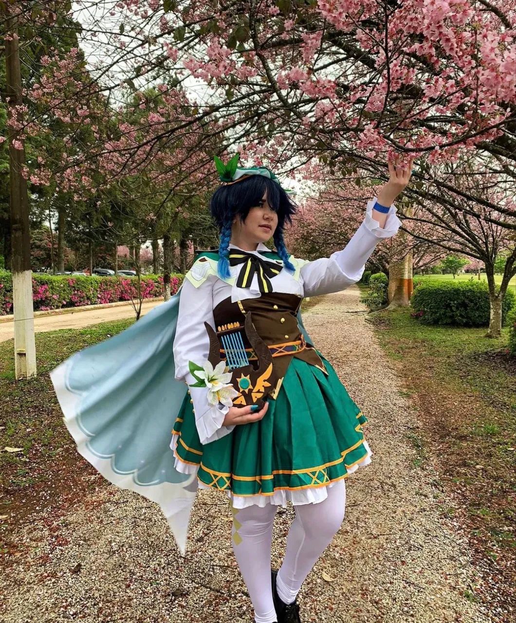 COSPLAY VENTI com saia, Jogo Genshin Impact, peruca e roupa