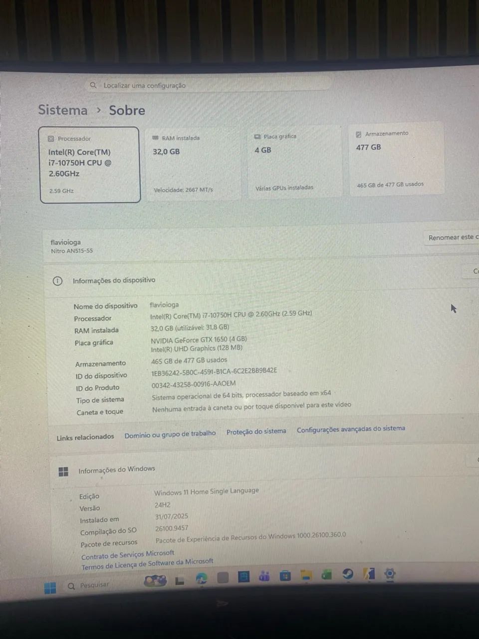 Notebook gamer nitro 5 INTEL CORE 17-10750H - Foto 4