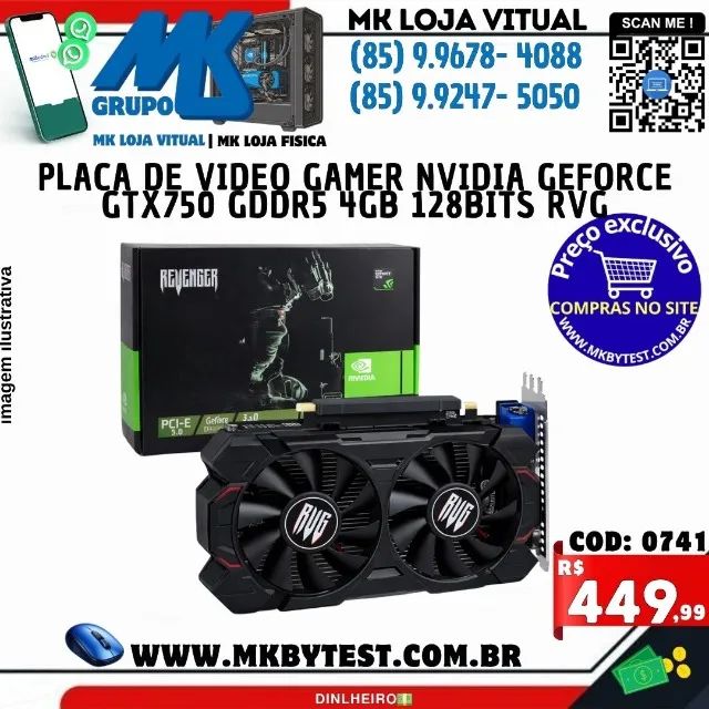 Placa De Video Gamer Nvidia Geforce Gtx750 GDDR5 4gb 128bits (RVG)