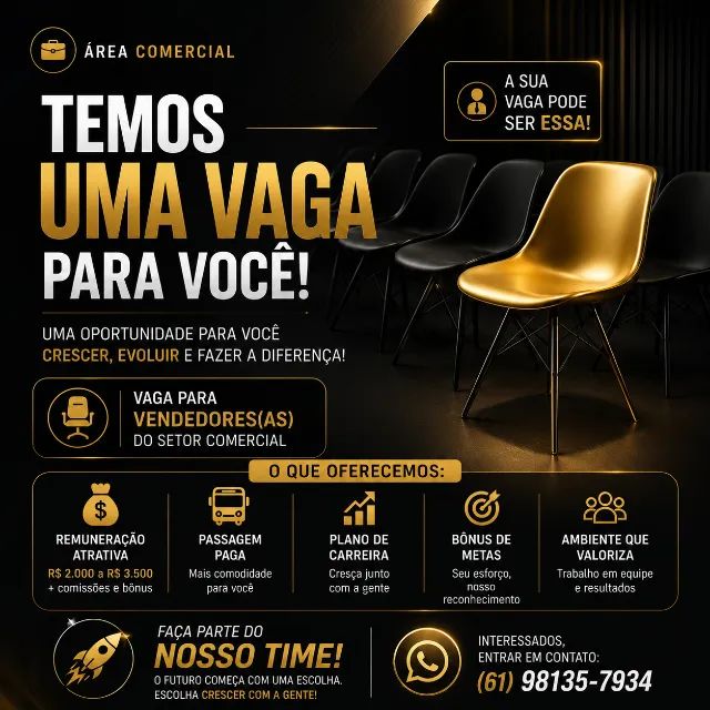 OPORTUNIDADE NA ÁREA COMERCIAL!