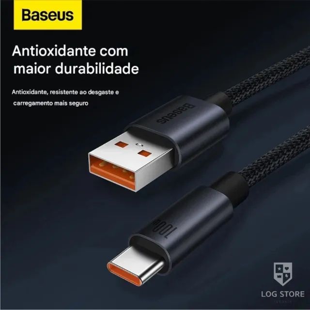Cabo Baseus USB A com Tipo C 100W Turbo Reforçado para Android - Novo com Garantia - Foto 3