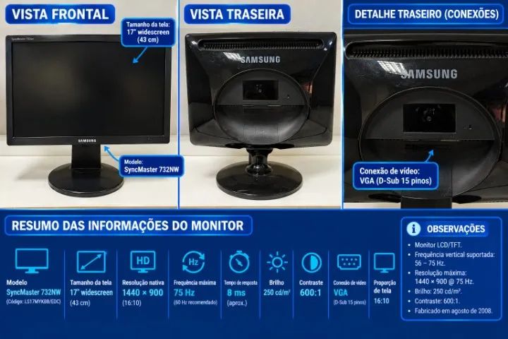 Monitor Samsung SyncMaster 732NW 17 Widescreen VGA