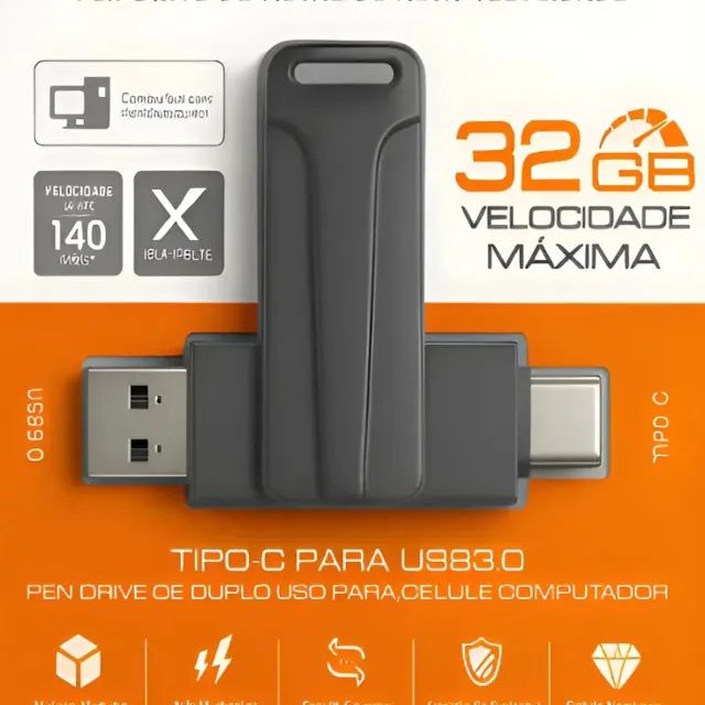 Pendrive 2 em 1 USB 3.0 Tipo-C 32GB H?Maston Alta Velocidade