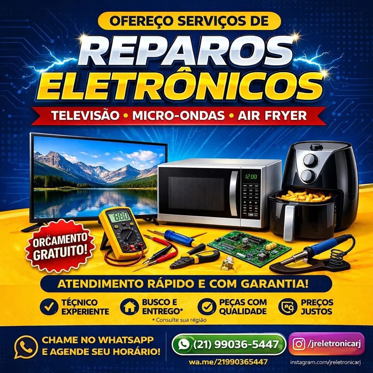 Reparos em micro-ondas, airfryer, televisão 