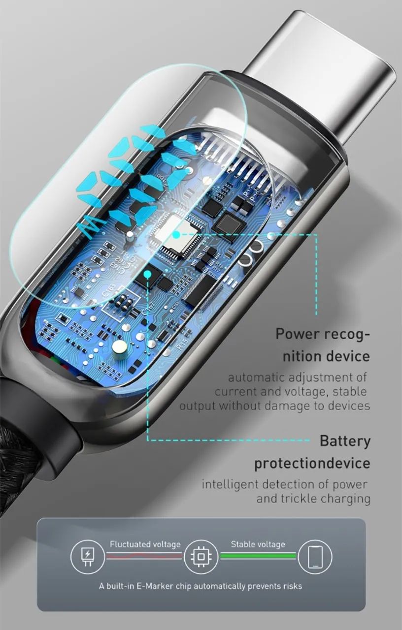 Cabo Baseus para Carregamento Rápido 100W Com Display 2M - Foto 5