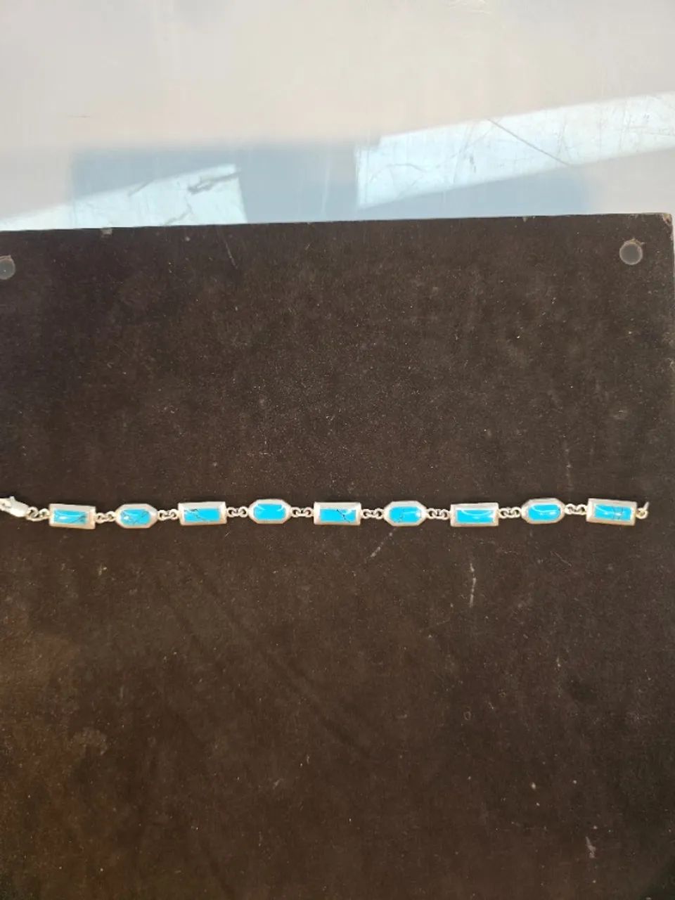 Pulseira Turquesa trabalho fino em prata 