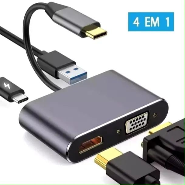 Conversor 4 em 1 VGA, HDMI, USB, PD