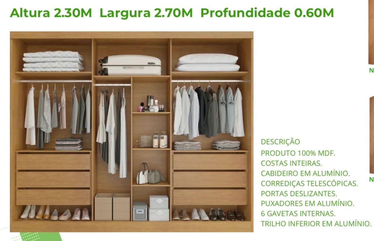 Guarda roupa casal 2,70m pronta entrega  - Foto 2