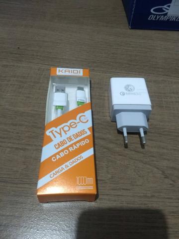 KIT Carregador Turbo Charger 3.0 Cabo de Dados e Carga Rápida USB Tipo C 2.4A Kaidi