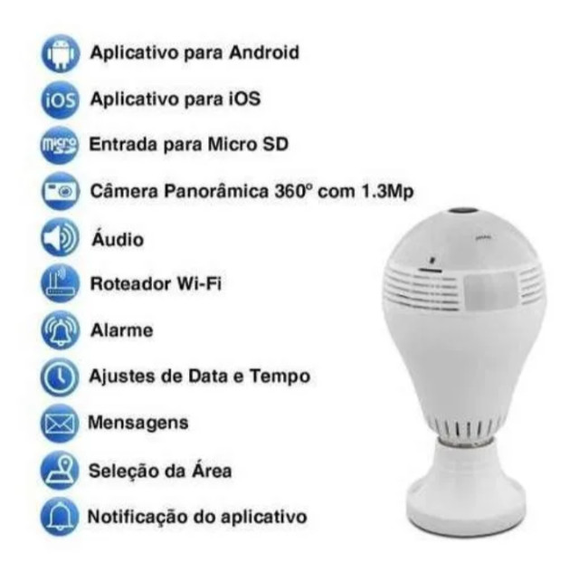 Lâmpada LED Câmera WIFI 360º - Foto 3