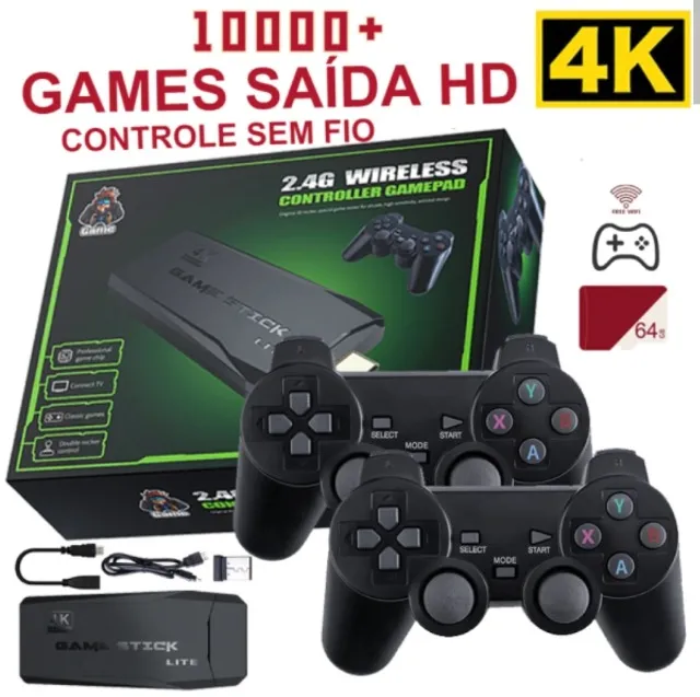Console de videogame 2.4G duplo controlador sem fio Game Stick 4K 1000