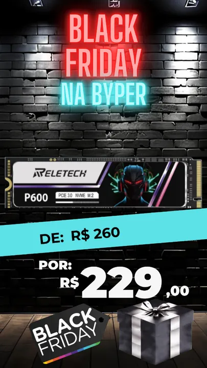 SSD Reletech P600 256GB M.2 Nvme Pcie 3.0 Gen3x4 Cor Preto, Lacrado, 3500/3100MBs