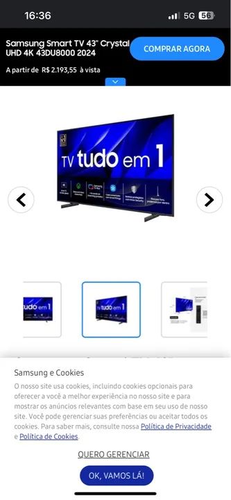 Tv smart sansung 43 polegadas nova com avaria