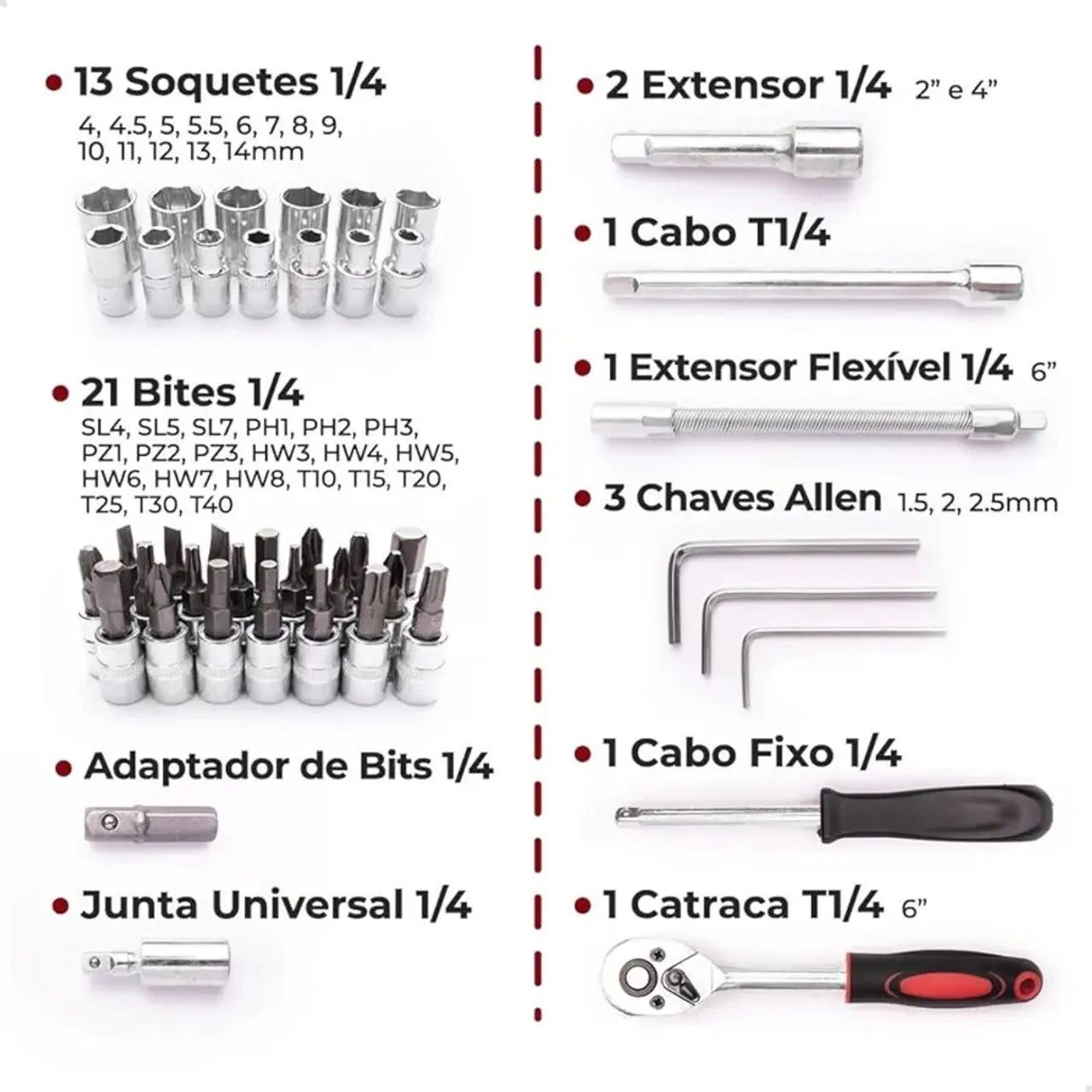 Jogo de Chaves de Fenda e Soquetes 46 Peças - Foto 4