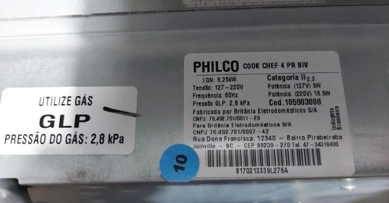 Cooktop 4 Bocas Philco Cook Chef 4 à Gás GLP com Acendimento Automático