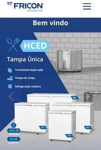 Toda linha de hced - freezer horizontal porta chapa - marca fricon - 2 anos de garantia