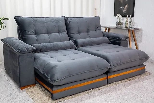Sofá Retrátil Reclinável 2.50m Ibis Veludo Cinza 814 - D33 e Molas Ensacadas rf54